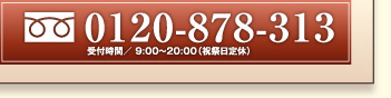 フリーダイヤル0120-878-313 受付時間/9:00〜20:00(祝祭日定休)